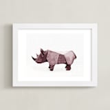 "Paper Animals: Rhinoceros" - Art Print in Moody cherry by Maja Cunningham - Framed