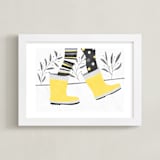 "rainboots on sunny days" - Art Print in dandelion yellow by Leanne Friedberg - Framed