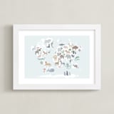 "Wild World Map" - Art Print in Sky by Jessie Steury - Framed