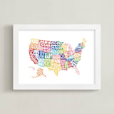 "Delightfully Lettered USA Map" - Art Print in Rainbow by Jessie Steury - Framed
