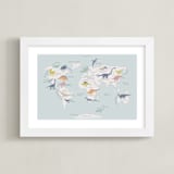 "Dino World" - Art Print in Ocean Blue by Teju Reval - Framed