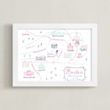 "Boston, Massachusetts Calligraphy Map" - Art Print in Navy by Megan Kelso - Framed