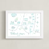 "Portland, Oregon Calligraphy Map" - Art Print in Blue Green by Megan Kelso - Framed