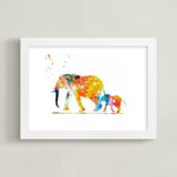 "Elephant Mom & Baby " - Art Print in Warm & Bright by Alex Isaacs Designs - Framed