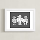 "Robot Buddies" - Art Print in Charcoal by Jessie Steury - Framed