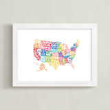 "United States Typography Map" - Art Print in Rainbow by Jessie Steury - Framed