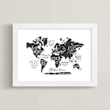 "Whimsical World Map" - Art Print in Black by Jessie Steury - Framed