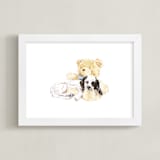 "Pup & Teddy: Best Friends Forever" - Art Print in Teddy Bear Tan by Lauren Rogoff - Framed
