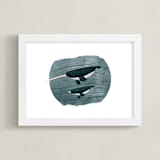 "Narwhals" - Art Print in Deep Blue by Angel Walker - Framed