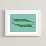 "Alligator Alligator" - Art Print in Blue by Amy Mullen - Framed