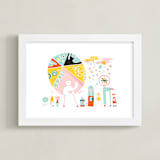 "Globetrotters" - Art Print in Ocean Blue by ERAY - Framed