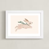 "Rabbit With Bow" - Art Print in Hunter Green by Vivian Yiwing - Framed