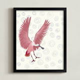 "Roseate spoonbill" - Art Print in Rose in rain by Nina Leth - Framed