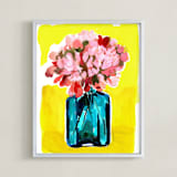 "Peony Bottle" - Art Print in sunshine by Betty Hatchett - Framed