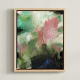 "Abstract Waterfalls" - Art Print in Pink and green by Lauren Rutley - Framed Canvas