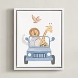 "Safari Friends 4" - Art Print in Blue by Teju Reval - Framed Canvas