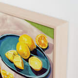 "Lemons On A Blue Plate" - Art Print in Teal by Lisa Travis - Frame Close-up