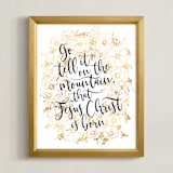 "Floral lyrics go tell it on the mountain" - Art Print in Golden effect by Rosana Laiz Blursbyai - Framed