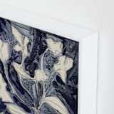 "Petals on Indigo" - Art Print in Indigo Blue by Deborah Velasquez - Frame Close-up