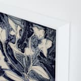"Petals on Indigo" - Art Print in Indigo Blue by Deborah Velasquez - Frame Close-up