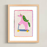 "Rollin Unicorn" - Art Print in Cherry Blossom by Kartika Paramita - Framed