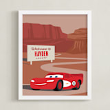 "Lightning McQueen Route 66 from Disney and Pixar's Cars" - Personalized Art Print in Red Rock by Jill Means - Framed