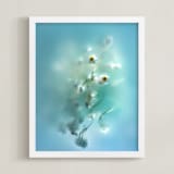 "Daisies in aqua" - Art Print in Capri Blue by Aralyn Griesbach - Framed