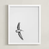 "Gliding Pelican Over Lake" - Art Print in Monochrome by Mary Ann Glynn-Tusa - Framed
