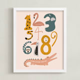 "Safari Friends Numerals" - Personalized Art Print in Flamingo by Jenna Holcomb - Framed