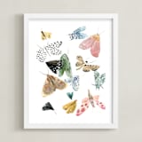 "Moths" - Art Print in Moss Green by Emilie Simpson - Framed