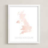"Pink Watercolour Britain Map" - Art Print in Blush Pink by Katrina Lindhorst - Framed