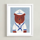 "Sailor Bear" - Art Print in Dusty Blue by Madhvi Samimi - Framed