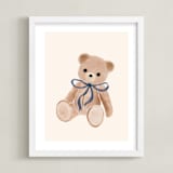 "Bear with Bow" - Art Print in Royal Blue by Vivian Yiwing - Framed