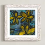 "Shining Flowers Series 2" - Art Print in Brillant Blue and Yellow by Angela Simeone - Framed