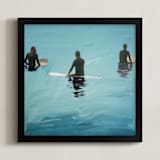 "3 Surfers Waiting, Venice Pier" - Art Print in Pacific Ocean Emerald by Annie Seaton - Framed