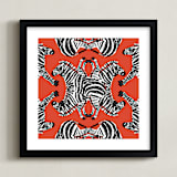 "Zebraba Tile" - Art Print in China Red by 2birdstone - Framed