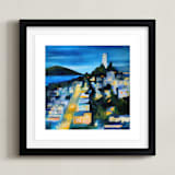 "Coit Tower" - Art Print in Evening Blue by claire whitehead - Framed