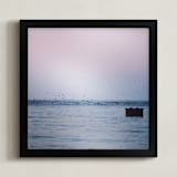 "Sunrise over Lake Ontario" - Art Print in soft blue by Margaret Hine - Framed