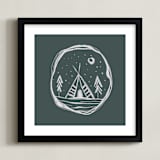 "Kids-Lets Go Camping-" - Art Print in Dark Emerald Green by Nancy Noreth - Framed