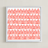 "Block Printed Arches" - Art Print in Red by Katharine Watson - Framed