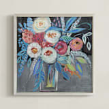 "Peonies by the night" - Art Print in Midnight Blue by FARIDA ZAMAN - Framed