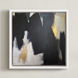 "Sparrow Gold" - Art Print in gold indigo black by Nell Waters Bernegger - Framed Canvas
