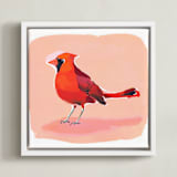 "Inquisitive Cardinal" - Art Print in Melon by Betty Hatchett - Framed Canvas