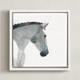 "White Stallion in Profile" - Art Print in Blue Grey by Stephanie Toral - Framed Canvas