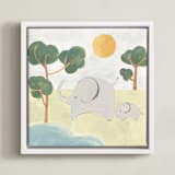 "Safari Friends 3" - Art Print in Lime by Teju Reval - Framed Canvas