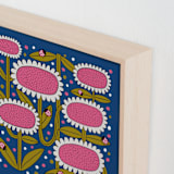 "Pink Floral frenzy with ladybugs" - Art Print in Midnight Blue by Lee-Anne Schmidt - Frame Close-up
