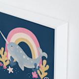 "Narwhal Magic" - Art Print in Deep Sea Blue by Sabrina Excene - Frame Close-up