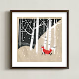"Foxy Woods" - Art Print in Kraft Paper Brown by Annie Bakst - Framed