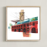 "Warehouse in Dumbo" - Art Print in Brickwall red by Viktoria Eperjesi - Framed