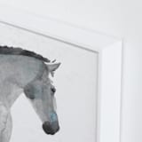"White Stallion in Profile" - Art Print in Blue Grey by Stephanie Toral - Frame Close-up